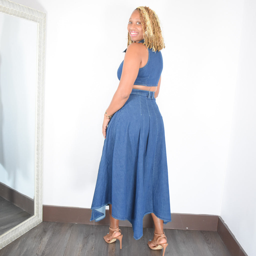 Like Her | Denim Maxi Open Back Dress