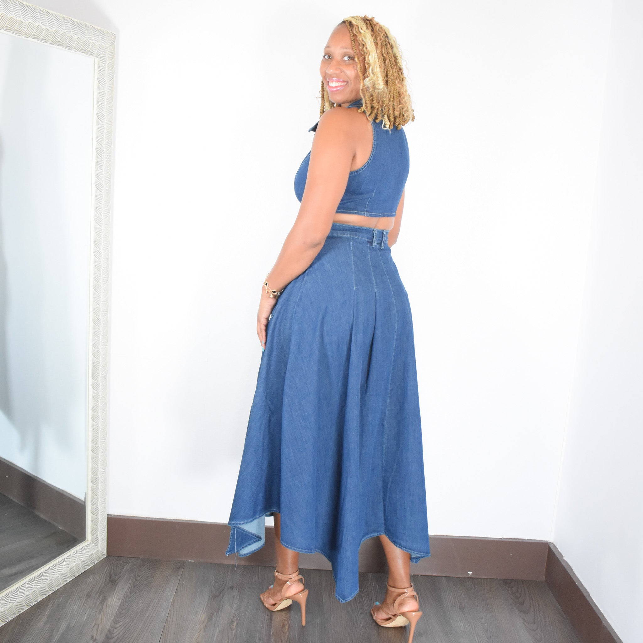 Like Her | Denim Maxi Open Back Dress