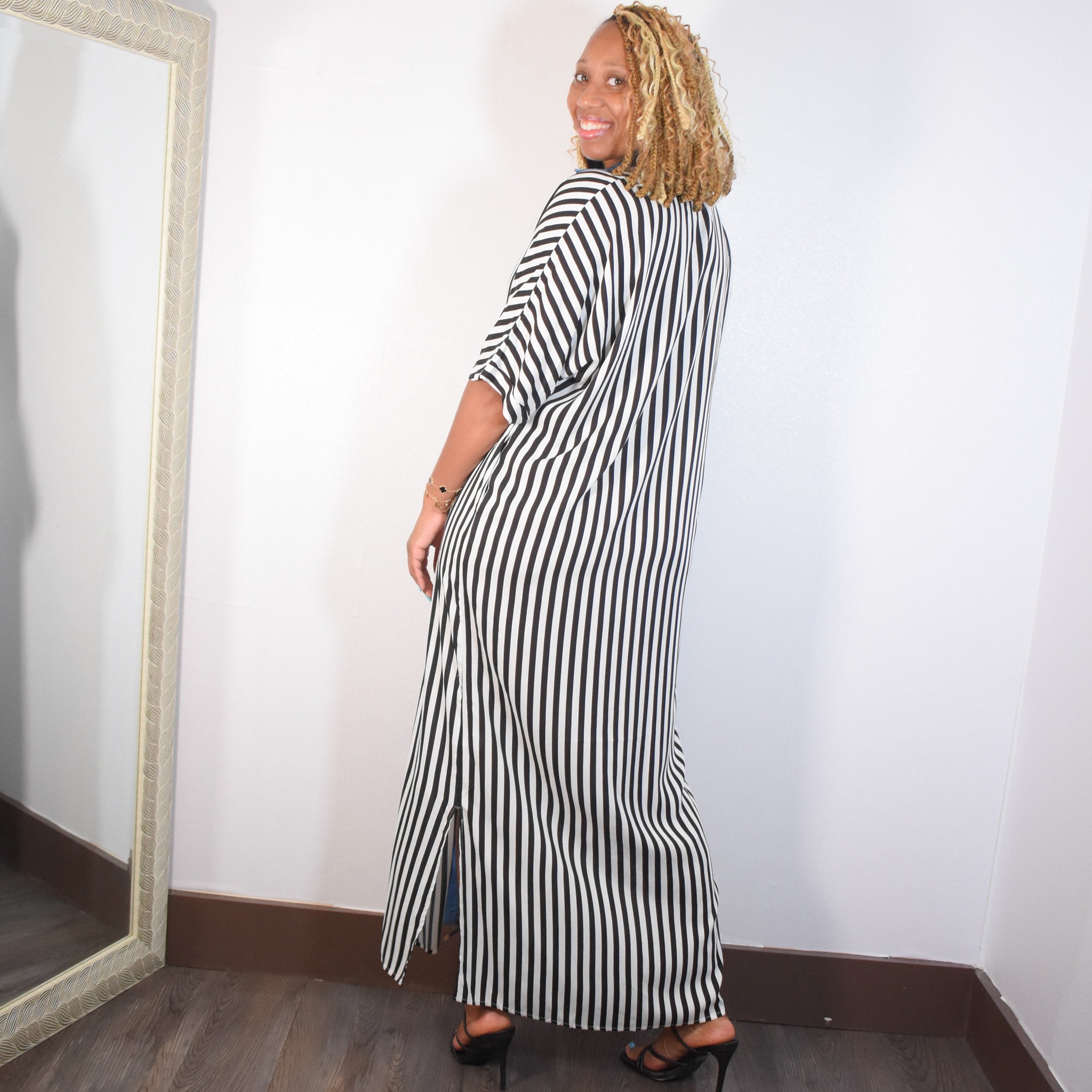 Life's A Breeze | Striped Button Down Shirt Dress - Black