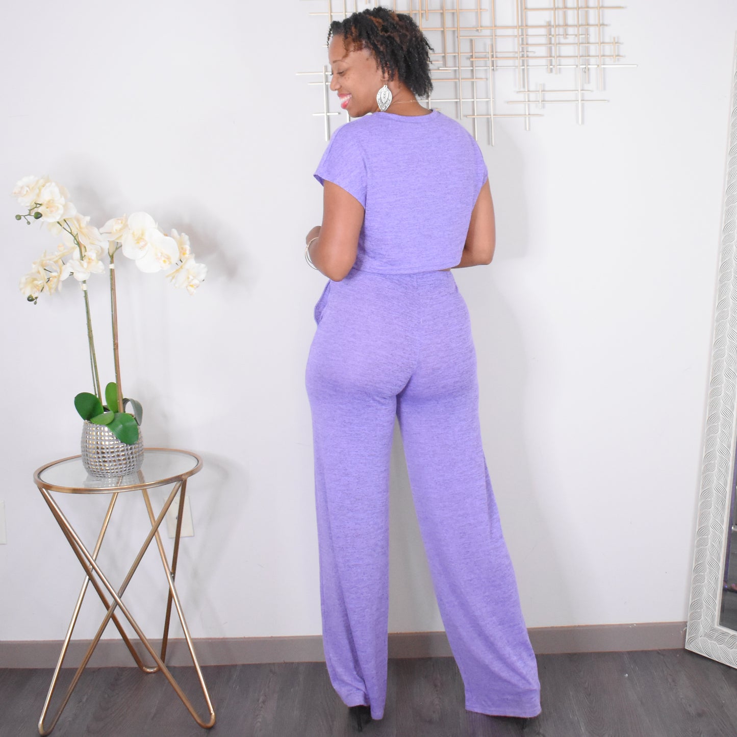 Finding Comfort | Crop Top & Wide Leg Pant Set -Lavender