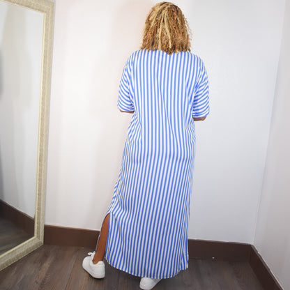 Life's A Breeze | Striped Button Down Shirt Dress - Blue