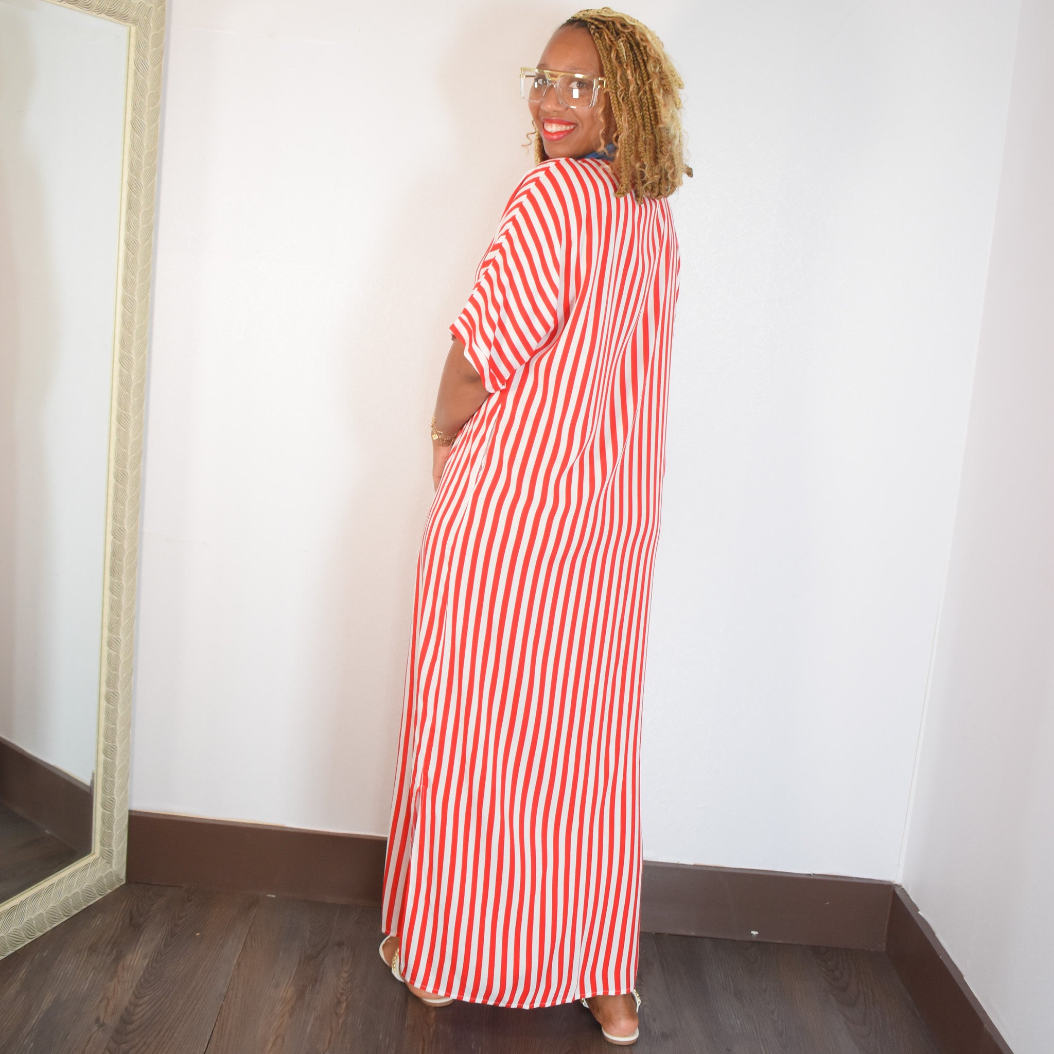 Life's A Breeze | Striped Button Down Shirt Dress - Red
