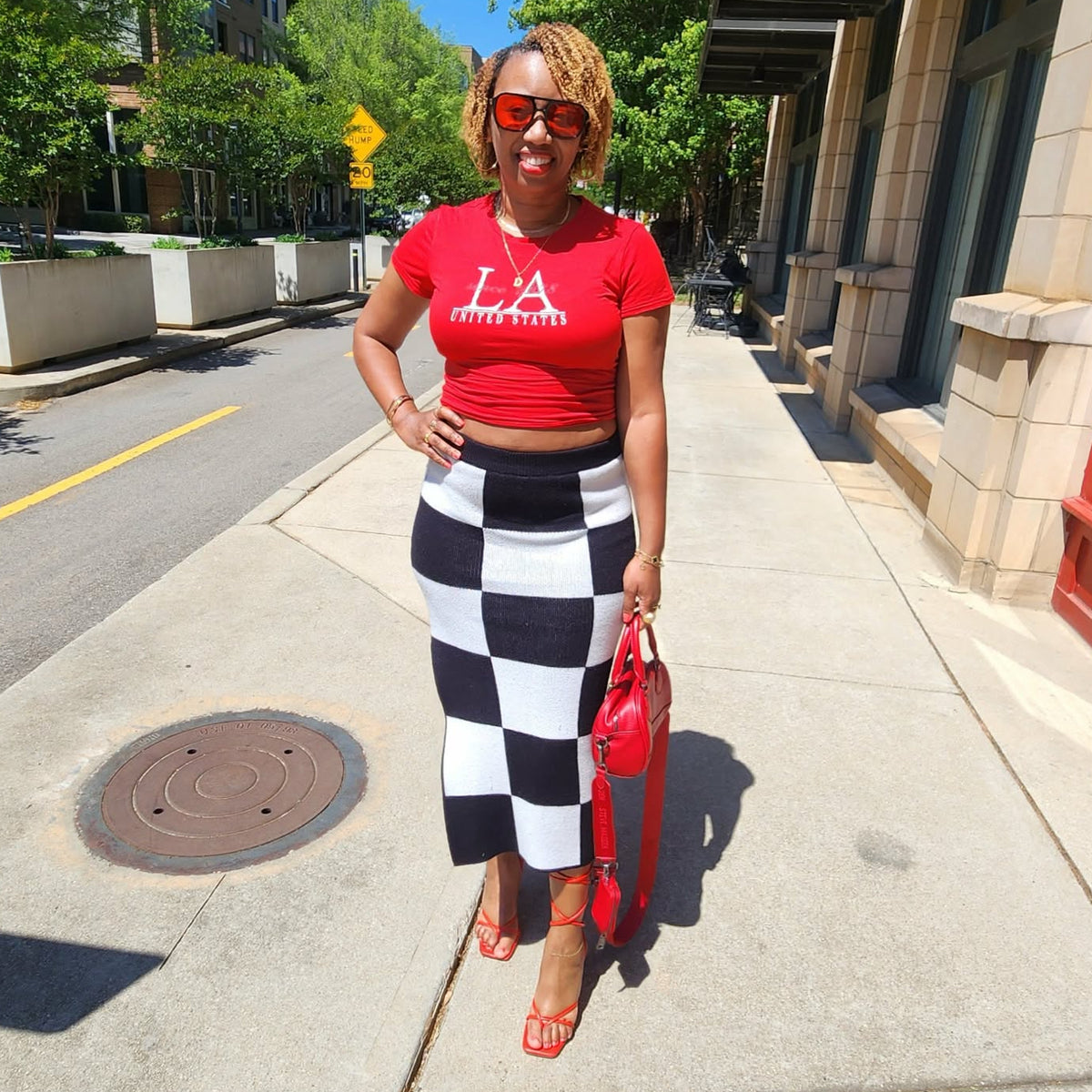 You're Blocked | Checkered High Waist Knit Skirt