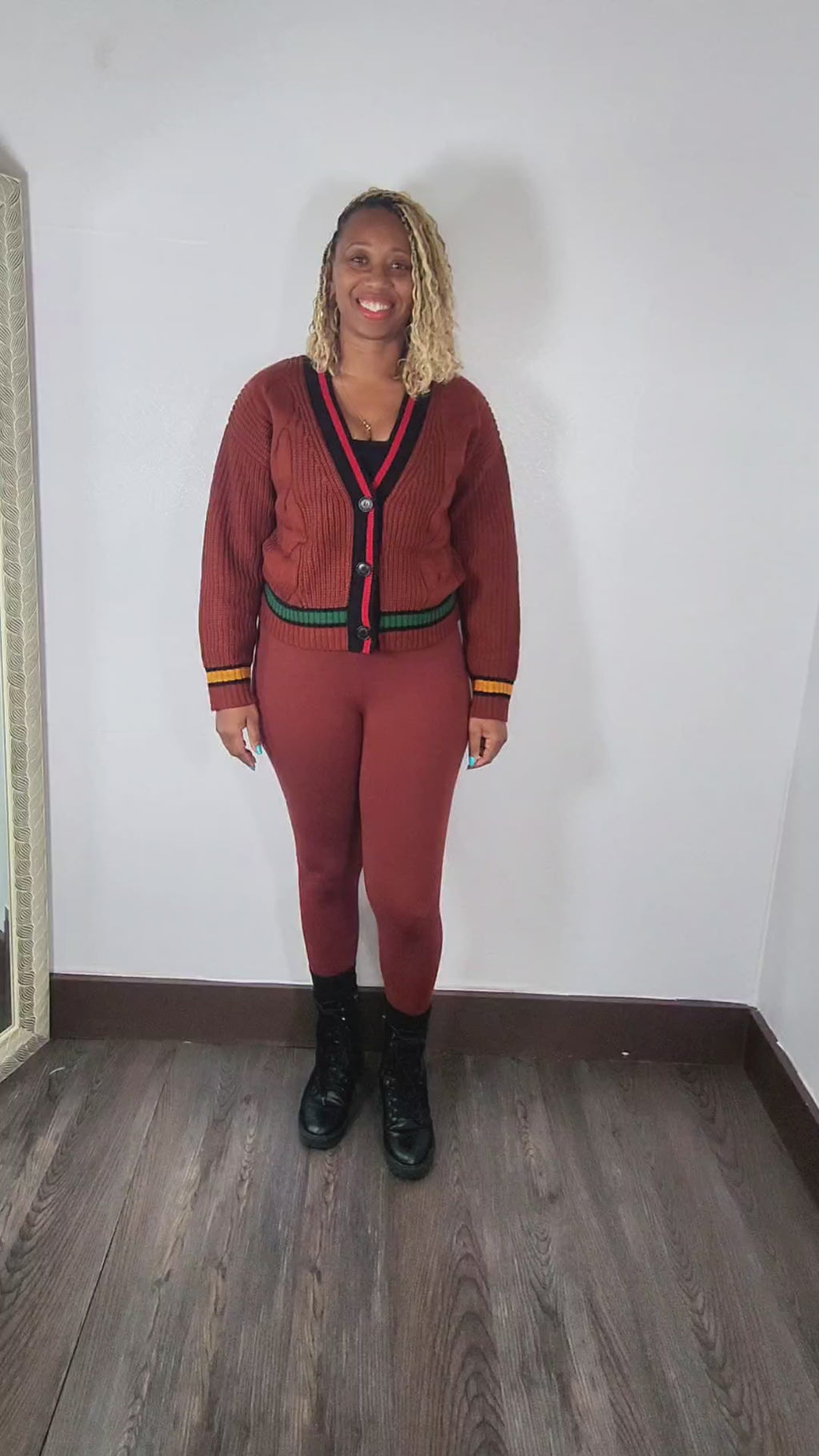 Mix It Up | Cable Knit Cardigan And Legging Set - Rust