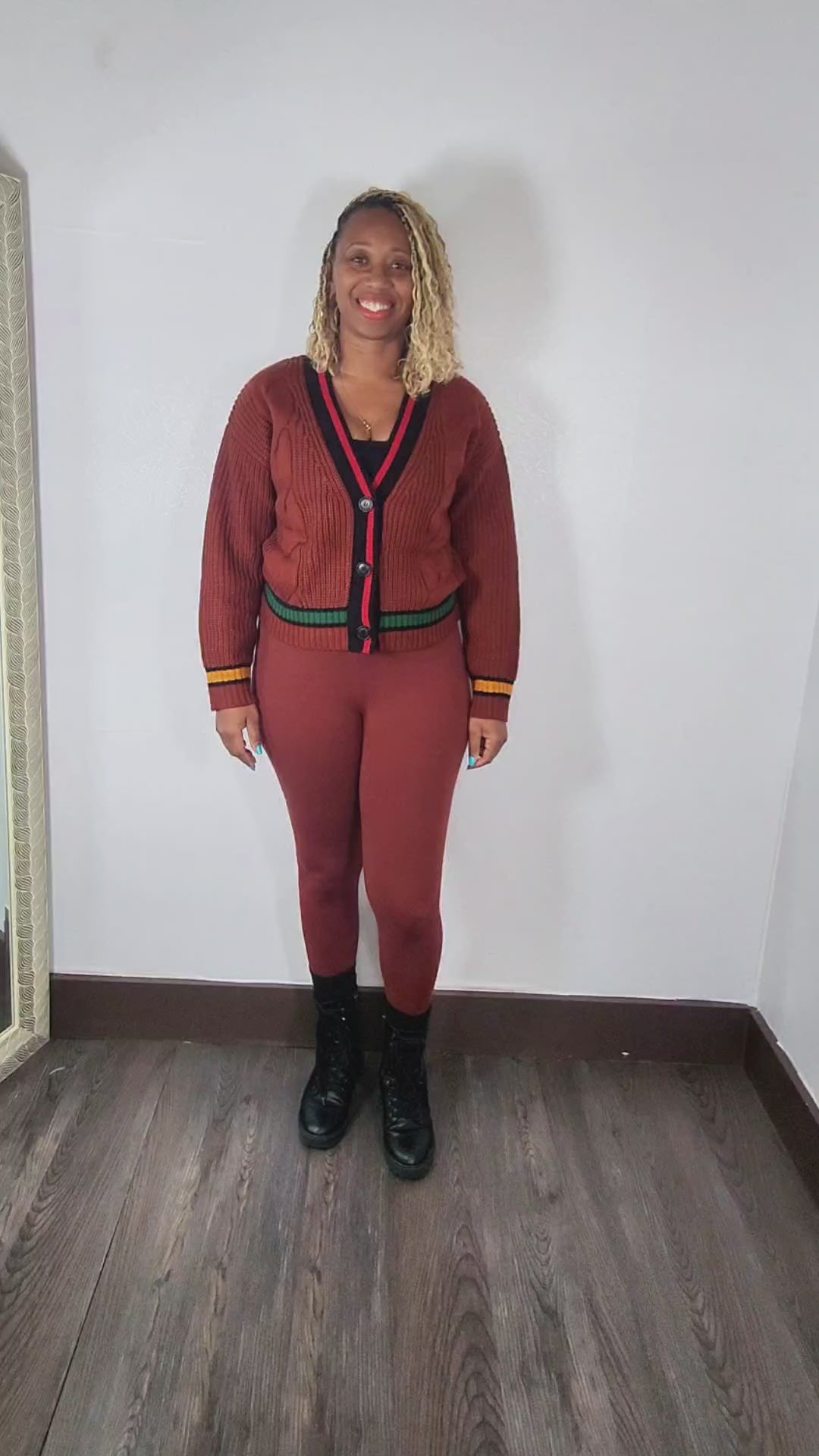 Mix It Up | Cable Knit Cardigan And Legging Set - Rust