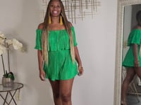 A Brunch Cutie | Off Shoulder Pleated Romper - Green
