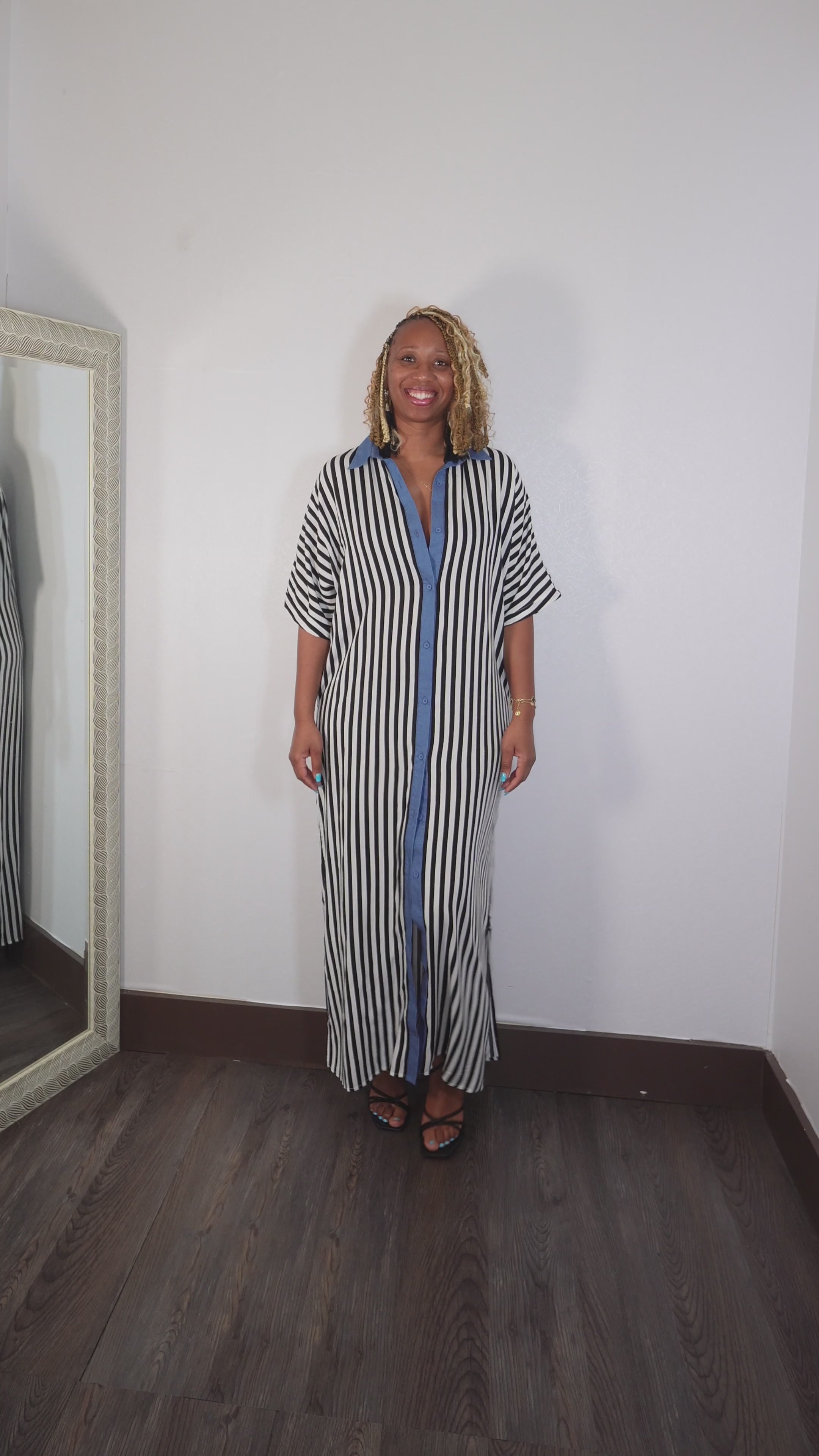 Life's A Breeze | Striped Button Down Shirt Dress - Black