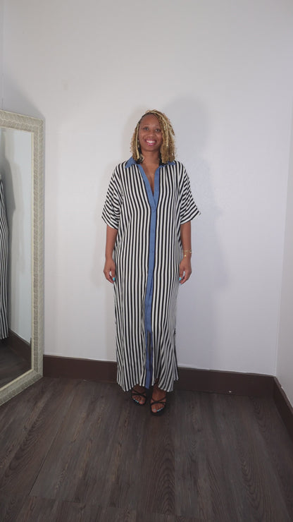 Life's A Breeze | Striped Button Down Shirt Dress - Black