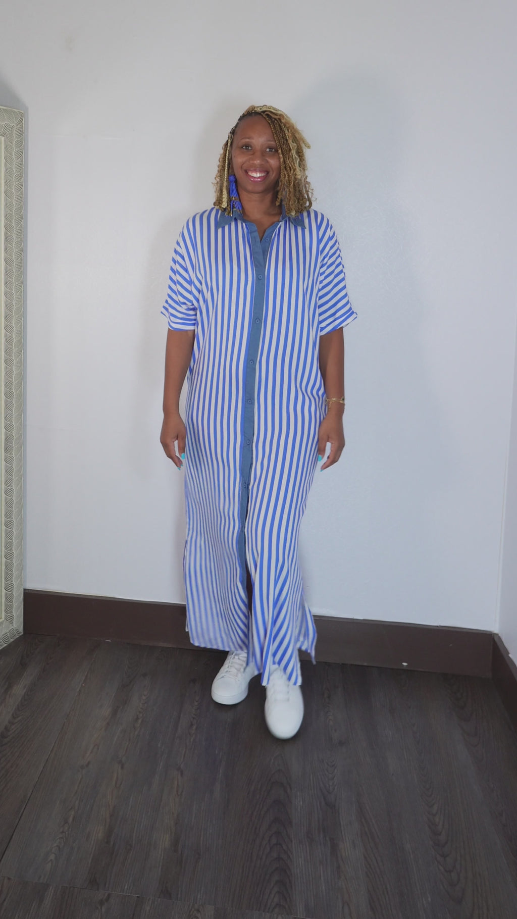 Life's A Breeze | Striped Button Down Shirt Dress - Blue