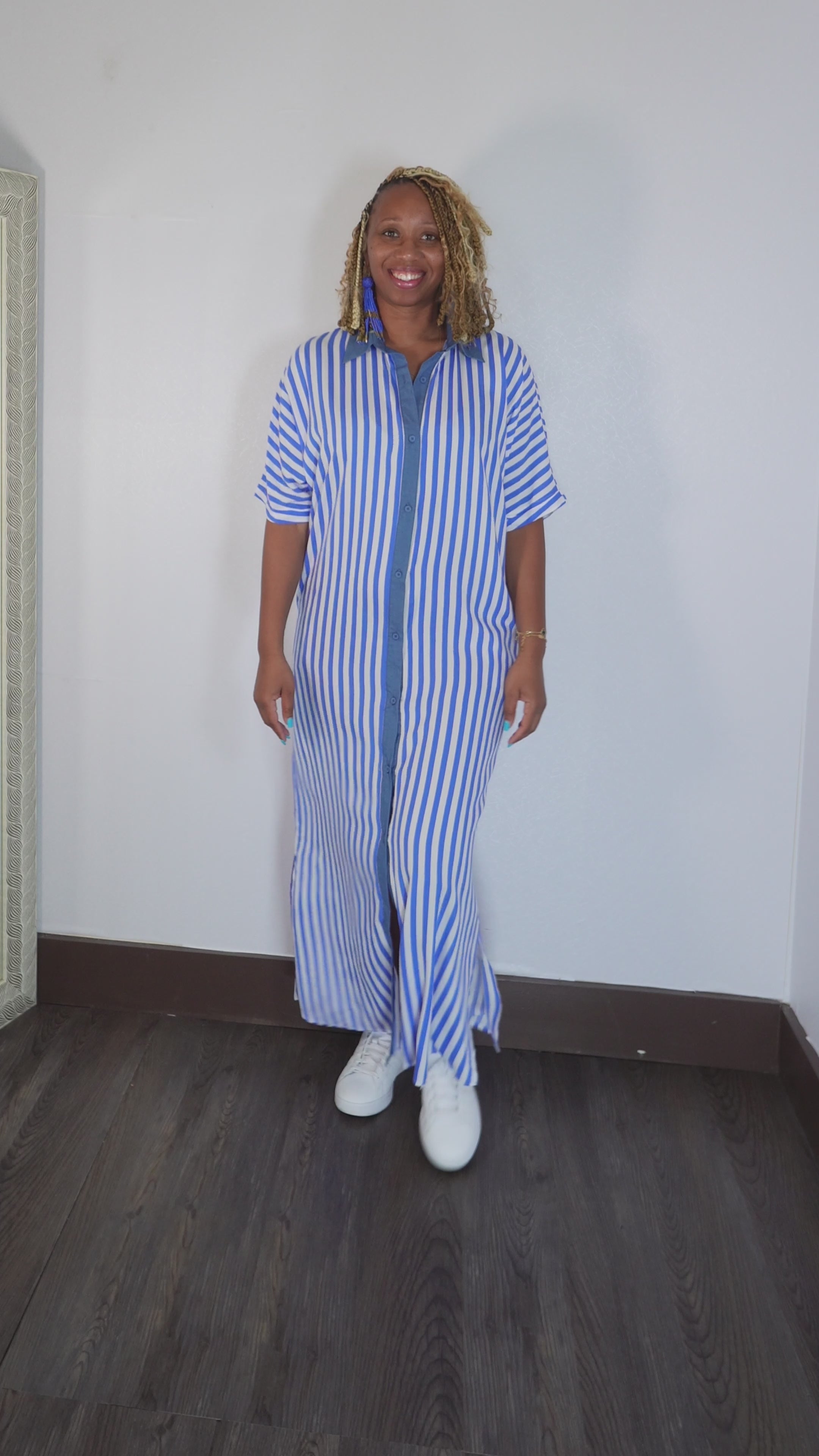 Life's A Breeze | Striped Button Down Shirt Dress - Blue