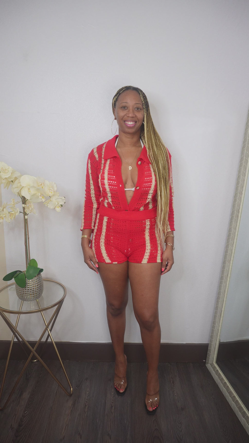 Beach You To It | Crochet Shirt And Shorts Set - Red