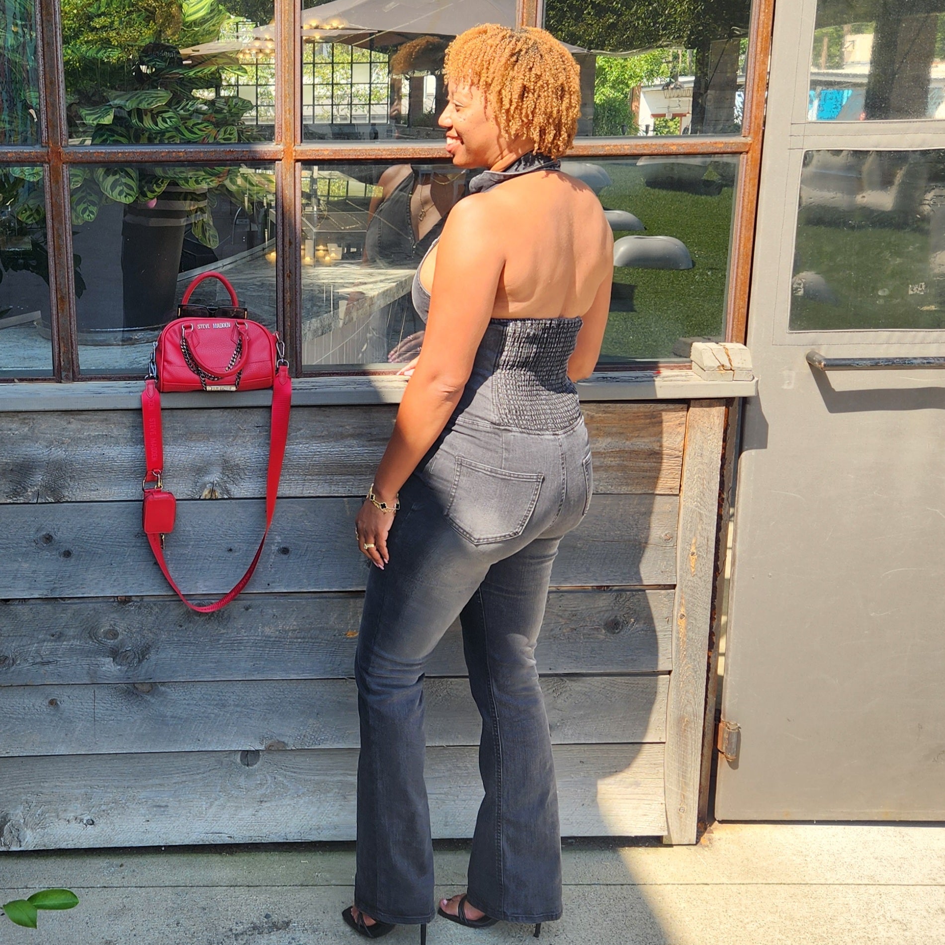 Crush Hour | Denim Halter Jumpsuit - Black