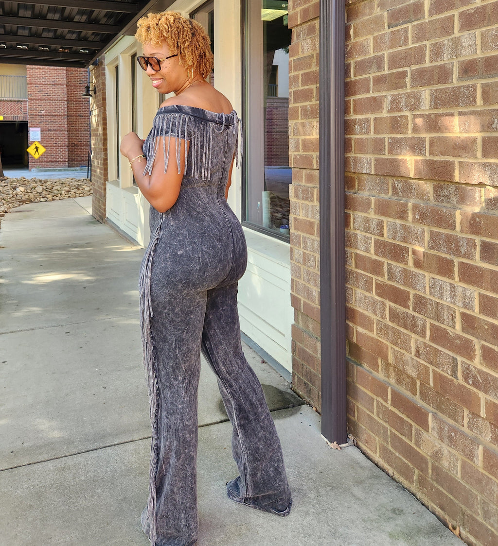 Fringe Benefit | Off-Shoulder Jumpsuit - Black