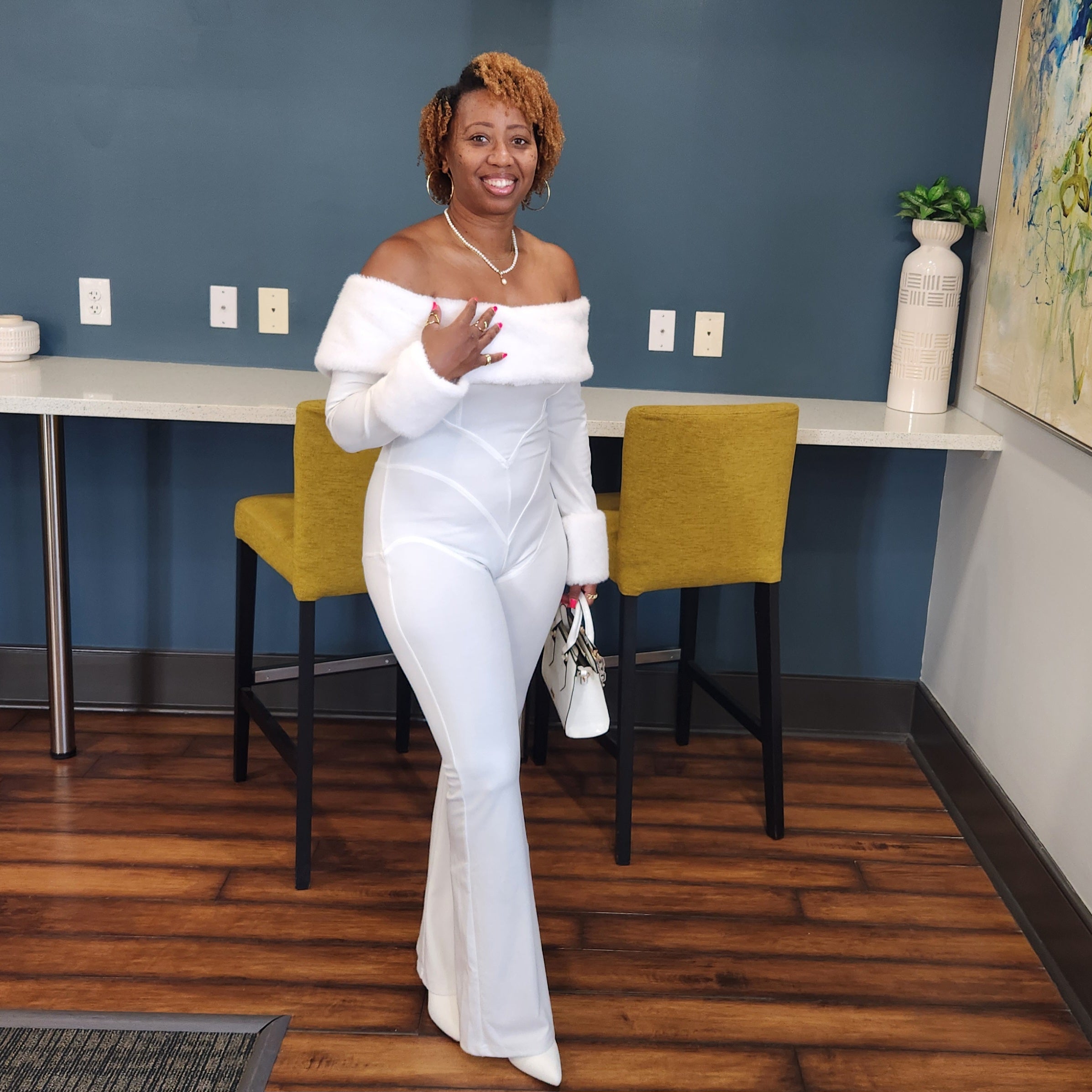 Snow Kissed | Off-Shoulder Fur Jumpsuit