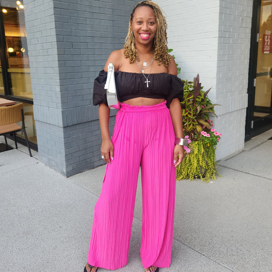 Walk It Out | Loose Wide Leg Pant - Fuchsia