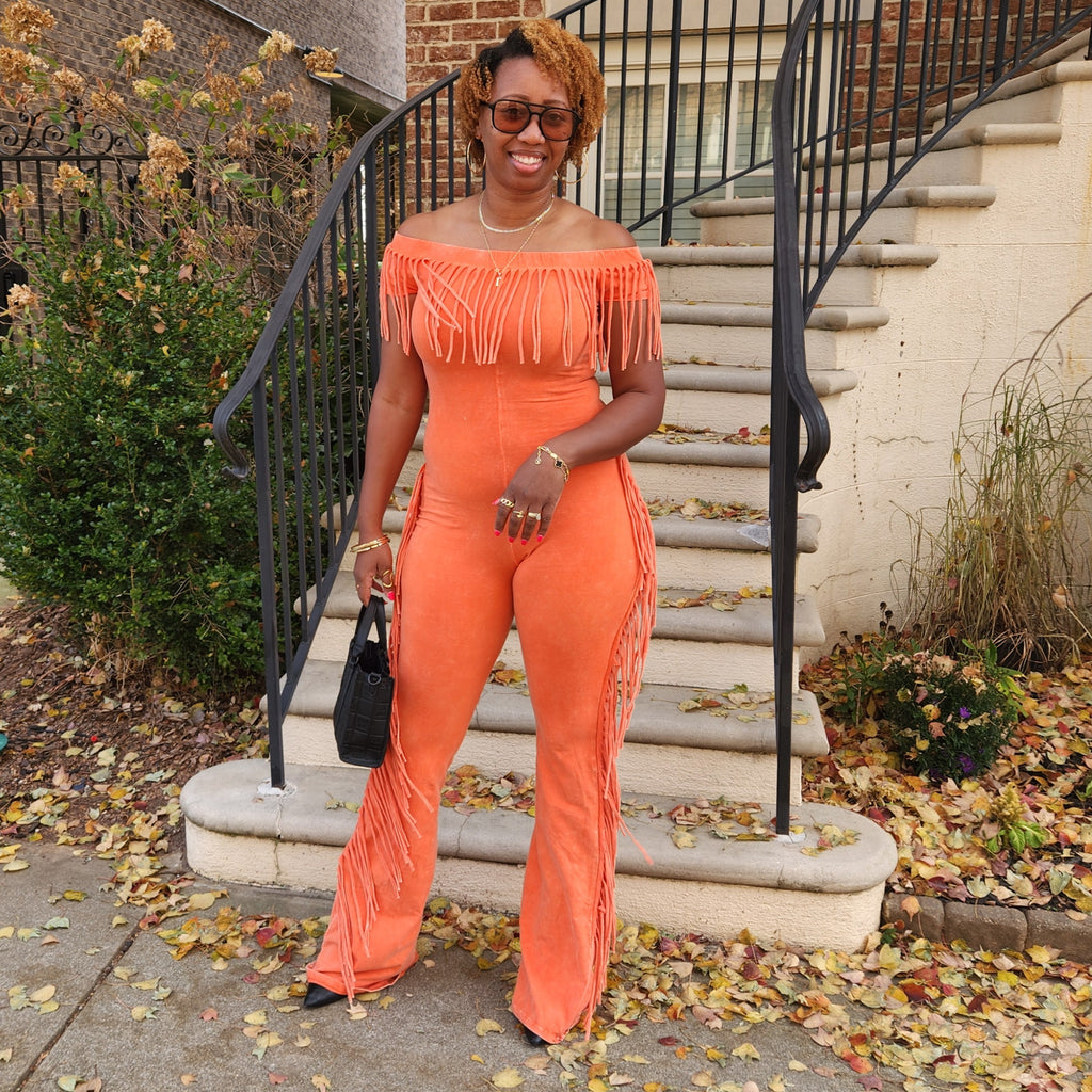 Fringe Benefit | Off-Shoulder Jumpsuit - Orange