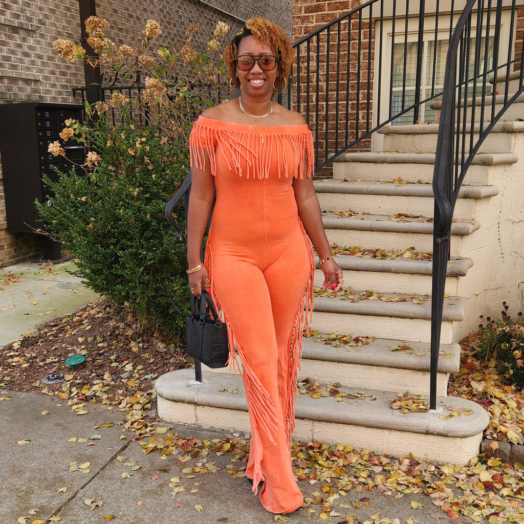 Fringe Benefit | Off-Shoulder Jumpsuit - Orange