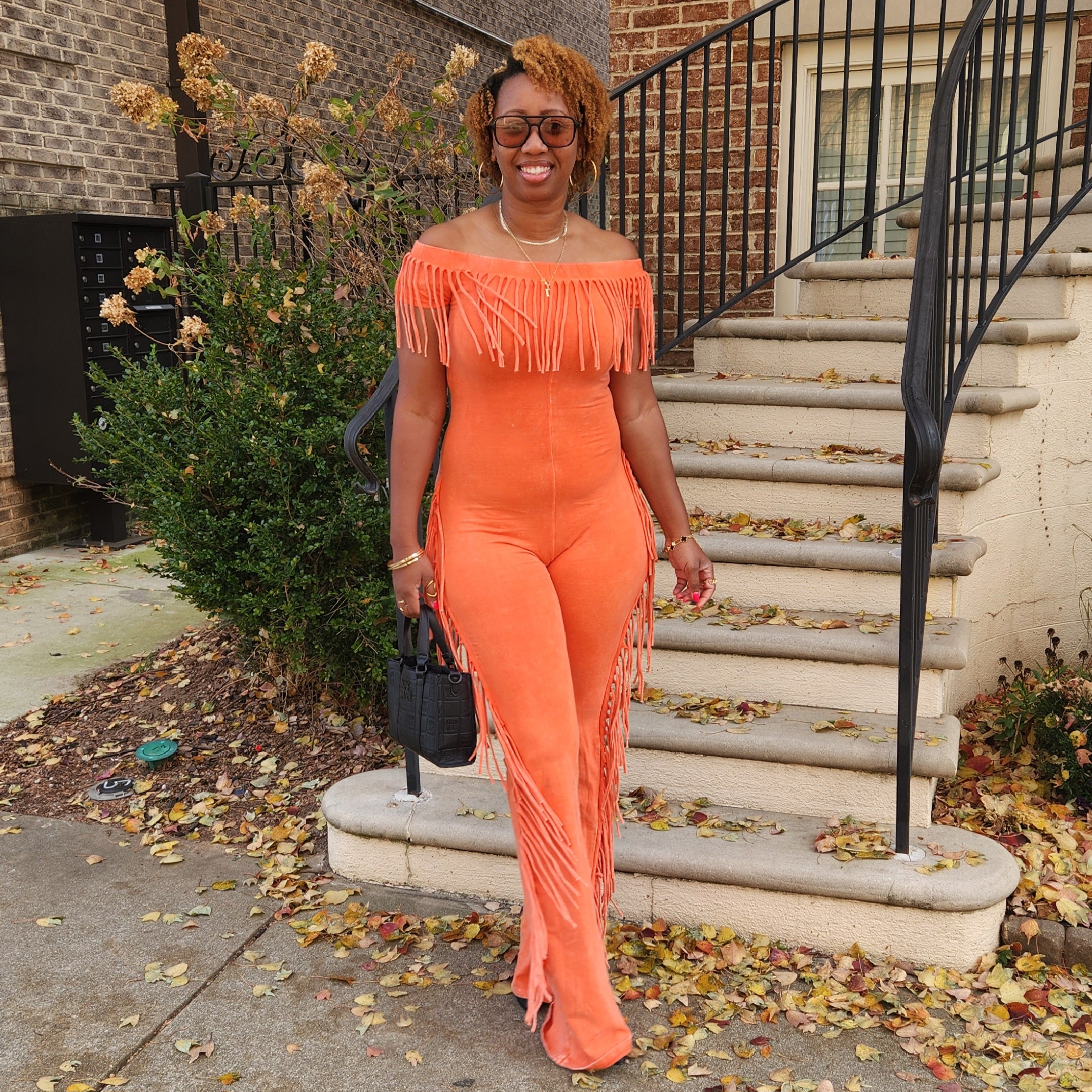 Fringe Benefit | Off-Shoulder Jumpsuit - Orange