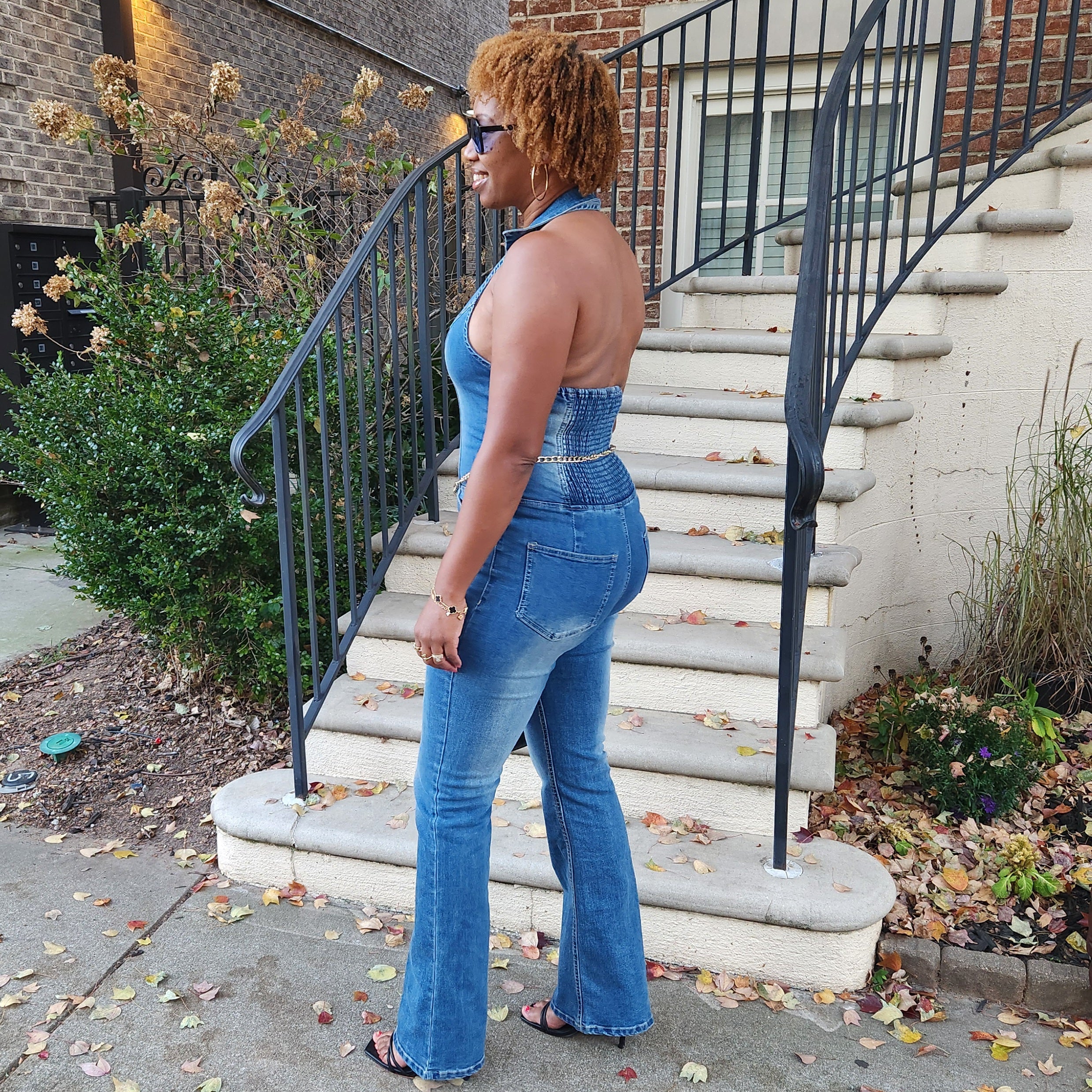Crush Hour | Denim Halter Jumpsuit - Blue