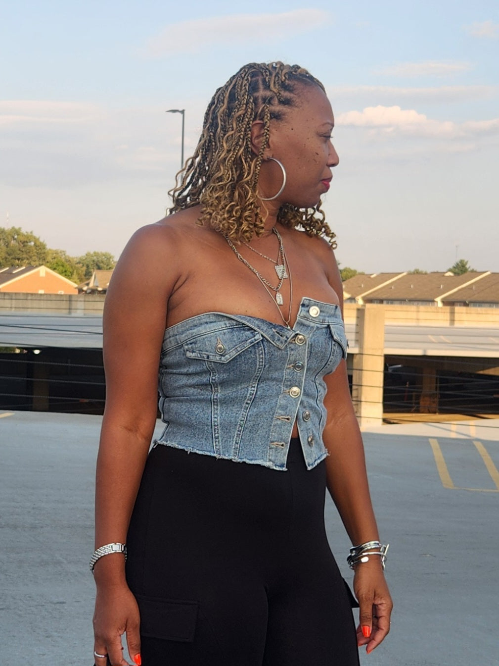 Serving Daily | Denim Bustier Top