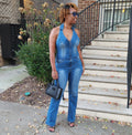 Crush Hour | Denim Halter Jumpsuit - Blue