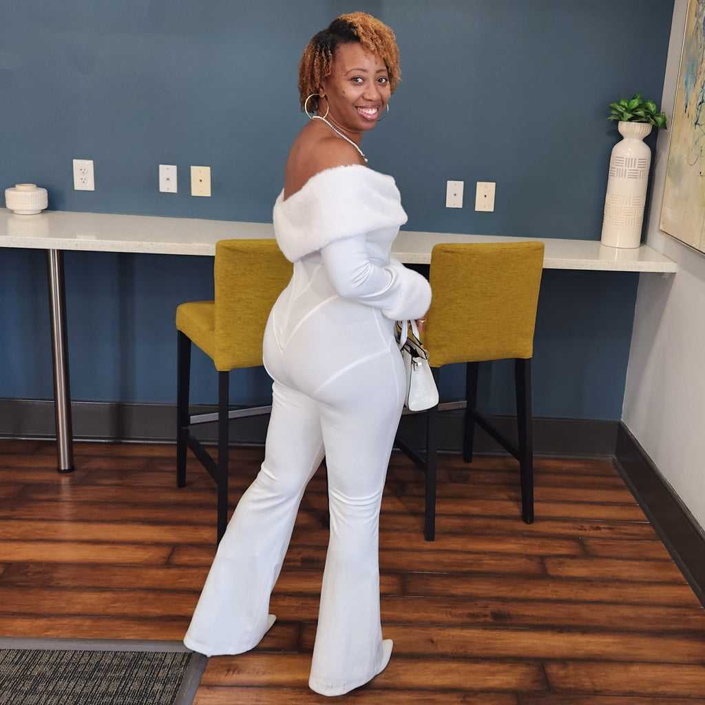 Snow Kissed | Off-Shoulder Fur Jumpsuit