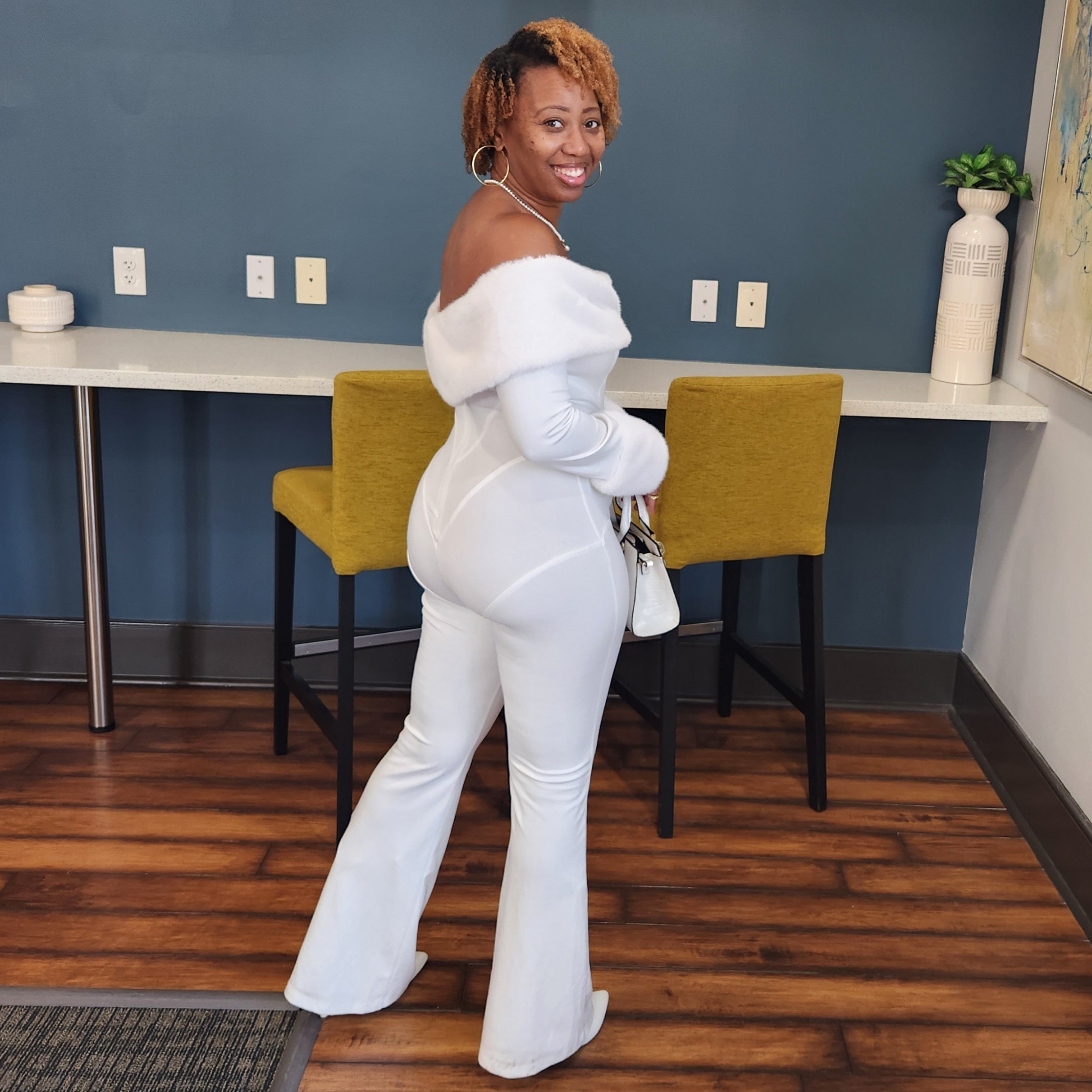 Snow Kissed | Off-Shoulder Fur Jumpsuit