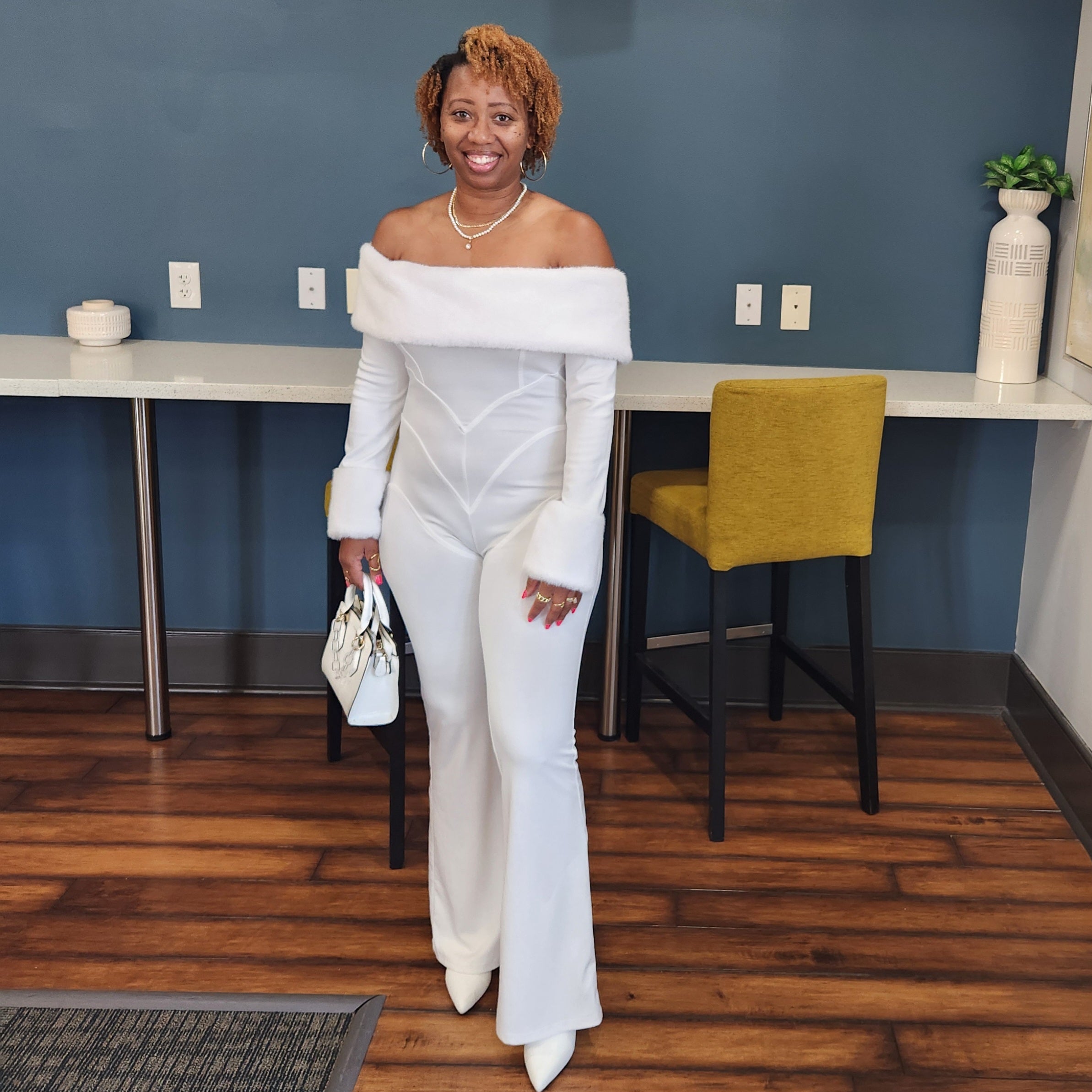 Snow Kissed | Off-Shoulder Fur Jumpsuit