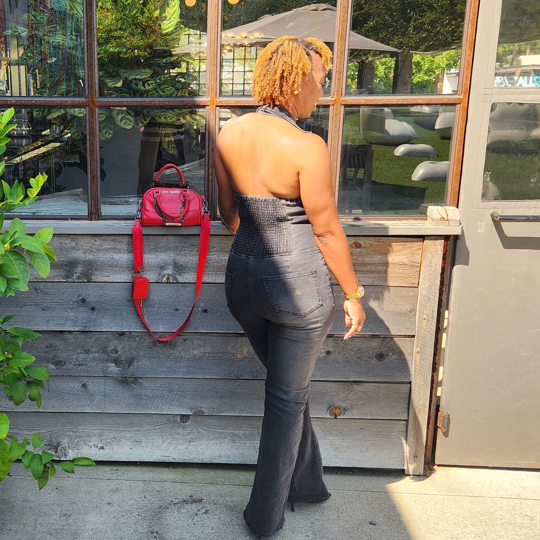 Crush Hour | Denim Halter Jumpsuit - Black