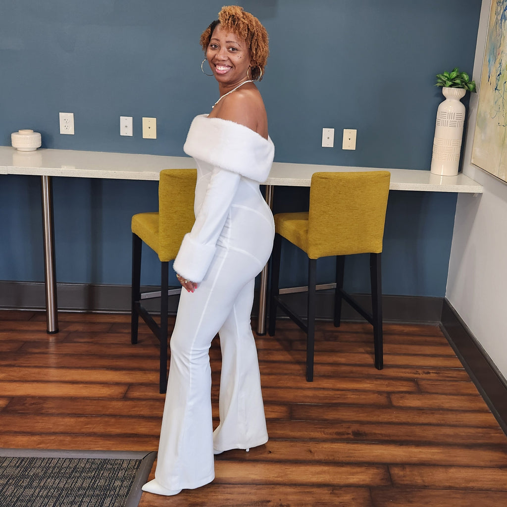 Snow Kissed | Off-Shoulder Fur Jumpsuit