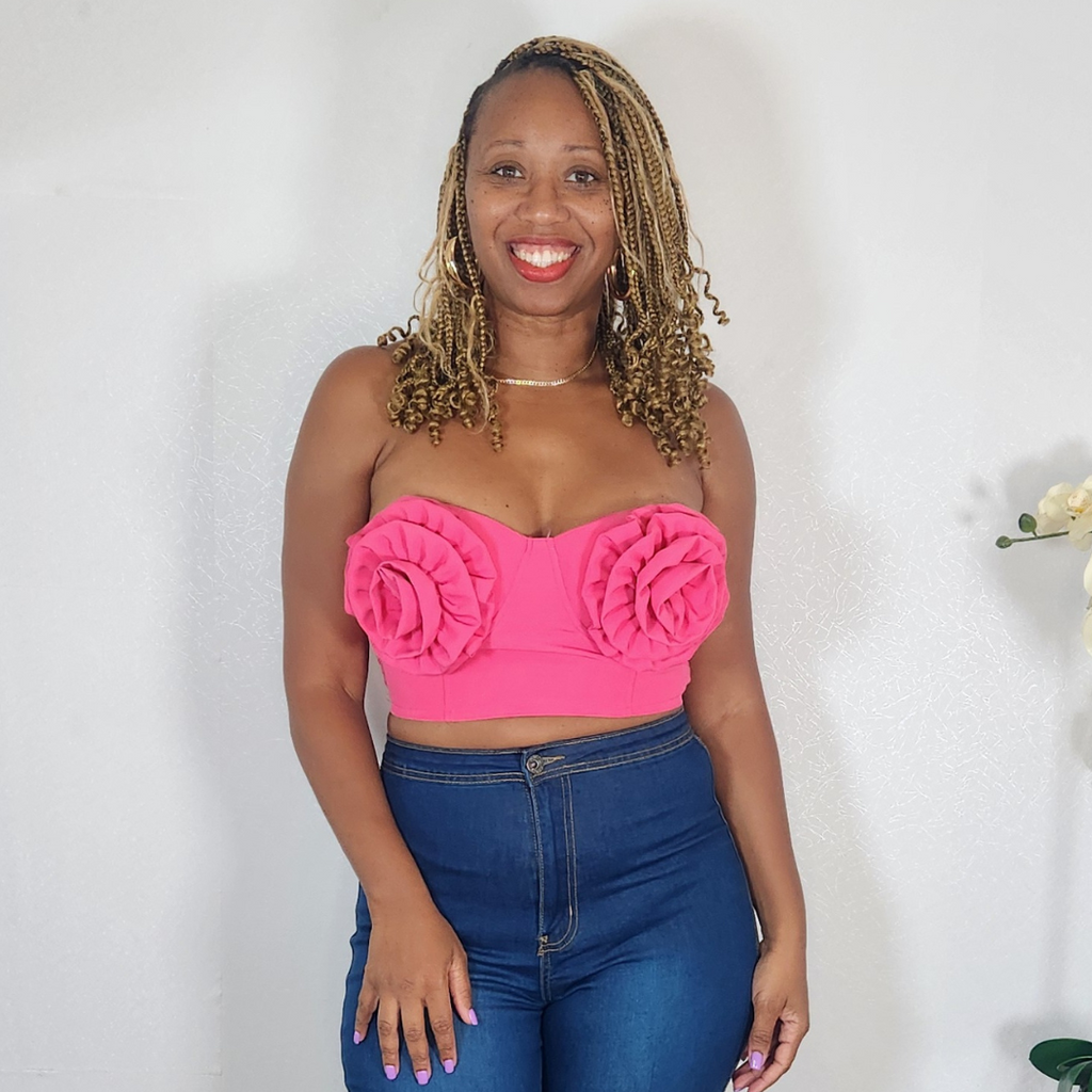 Flower Me | Rosette Bustier Crop Top - Pink