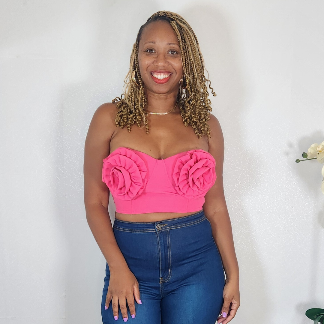 Flower Me | Rosette Bustier Crop Top - Pink