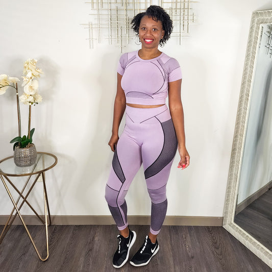 A Thin Line | Seamless Active Crop Top And Legging Set - Mauve