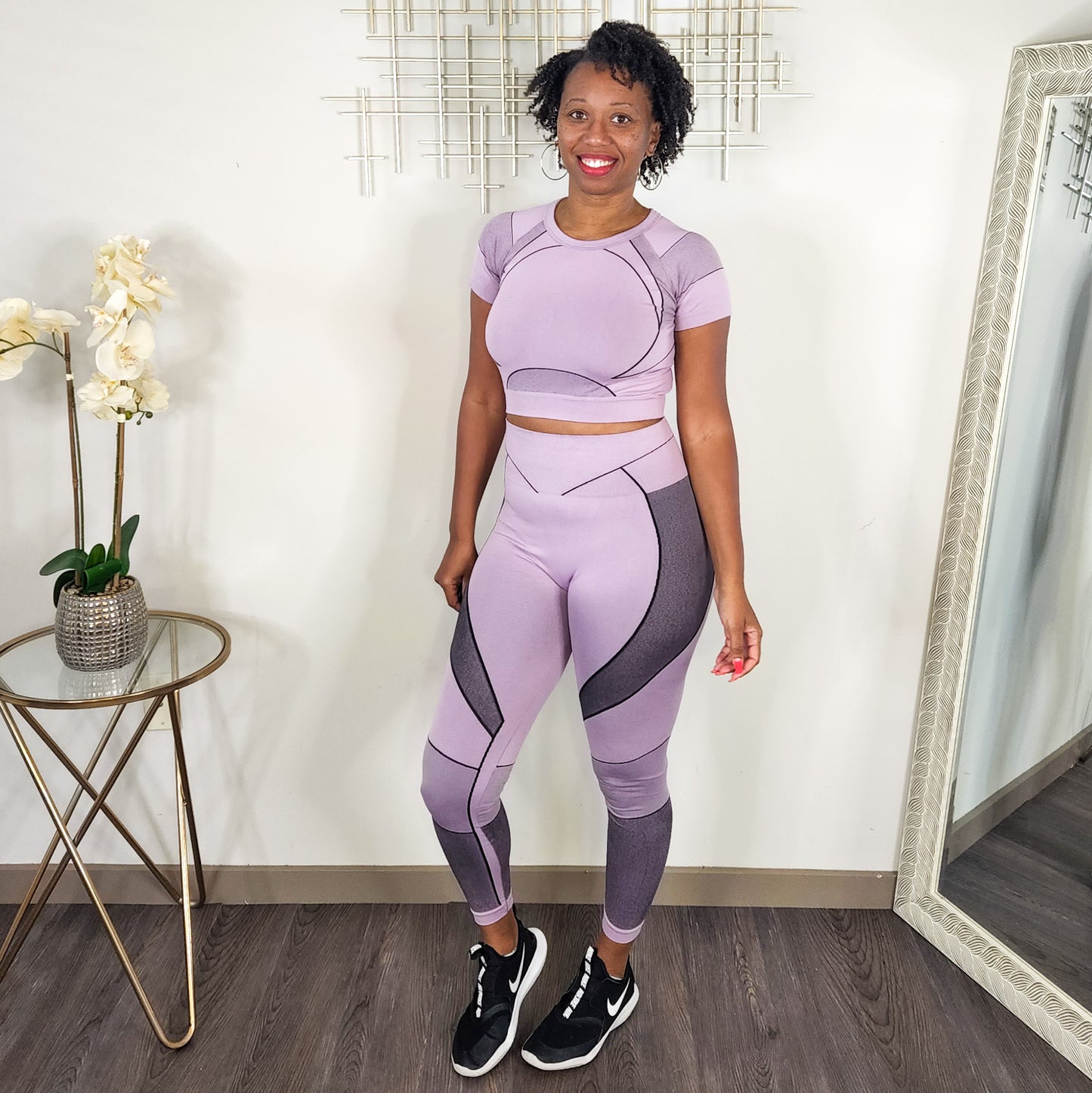 A Thin Line Seamless Active Crop Top And Legging Set Mauve