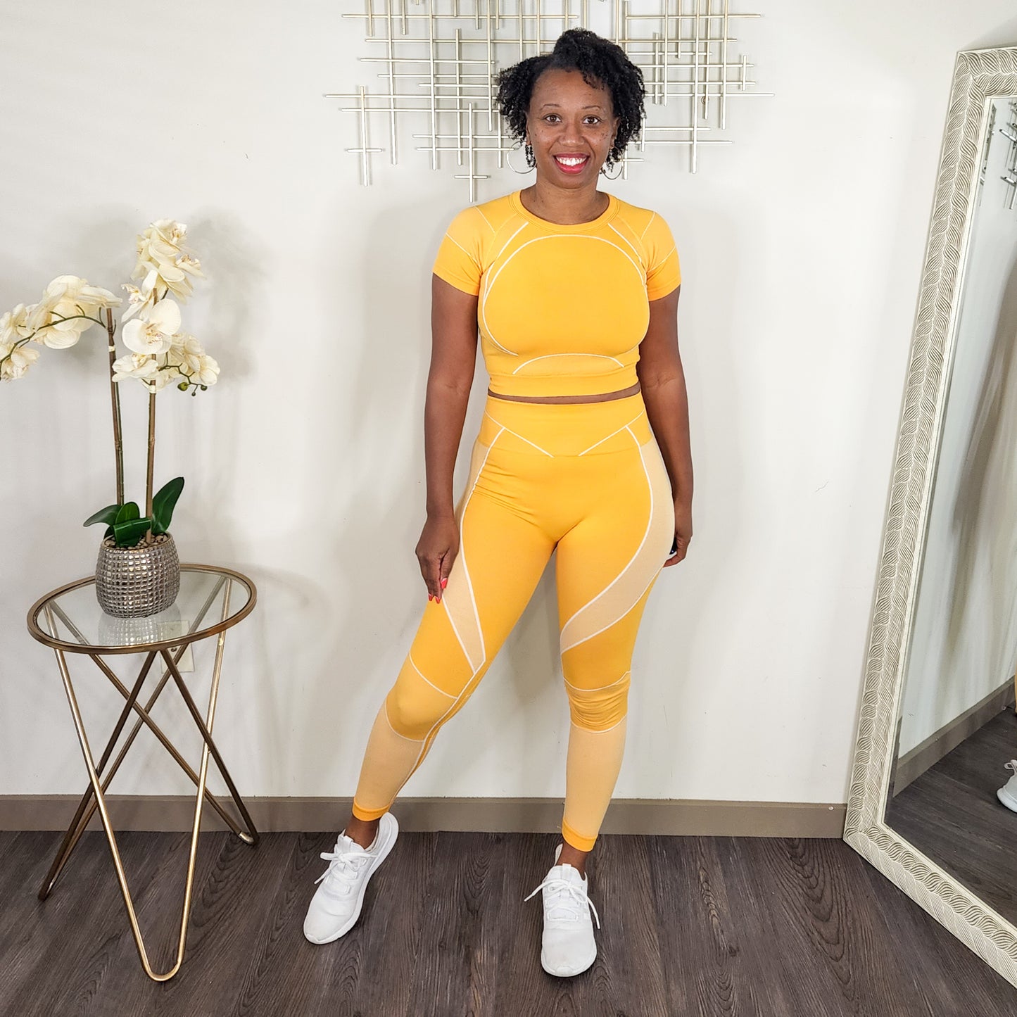 A Thin Line | Seamless Active Crop Top And Legging Set - Mustard