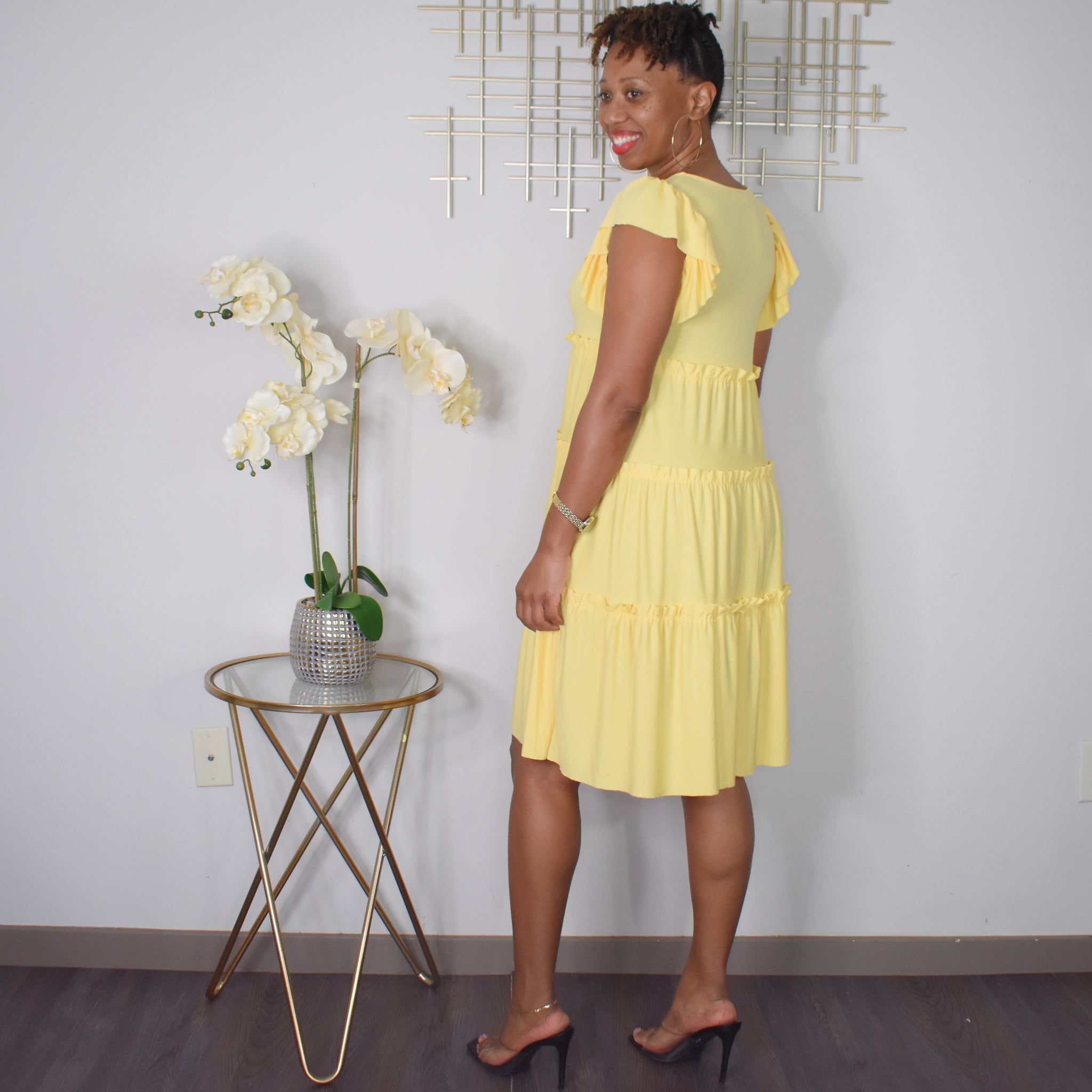 Ruffle My Feathers  | Ruffle Sleeve Tiered Dress - Yellow