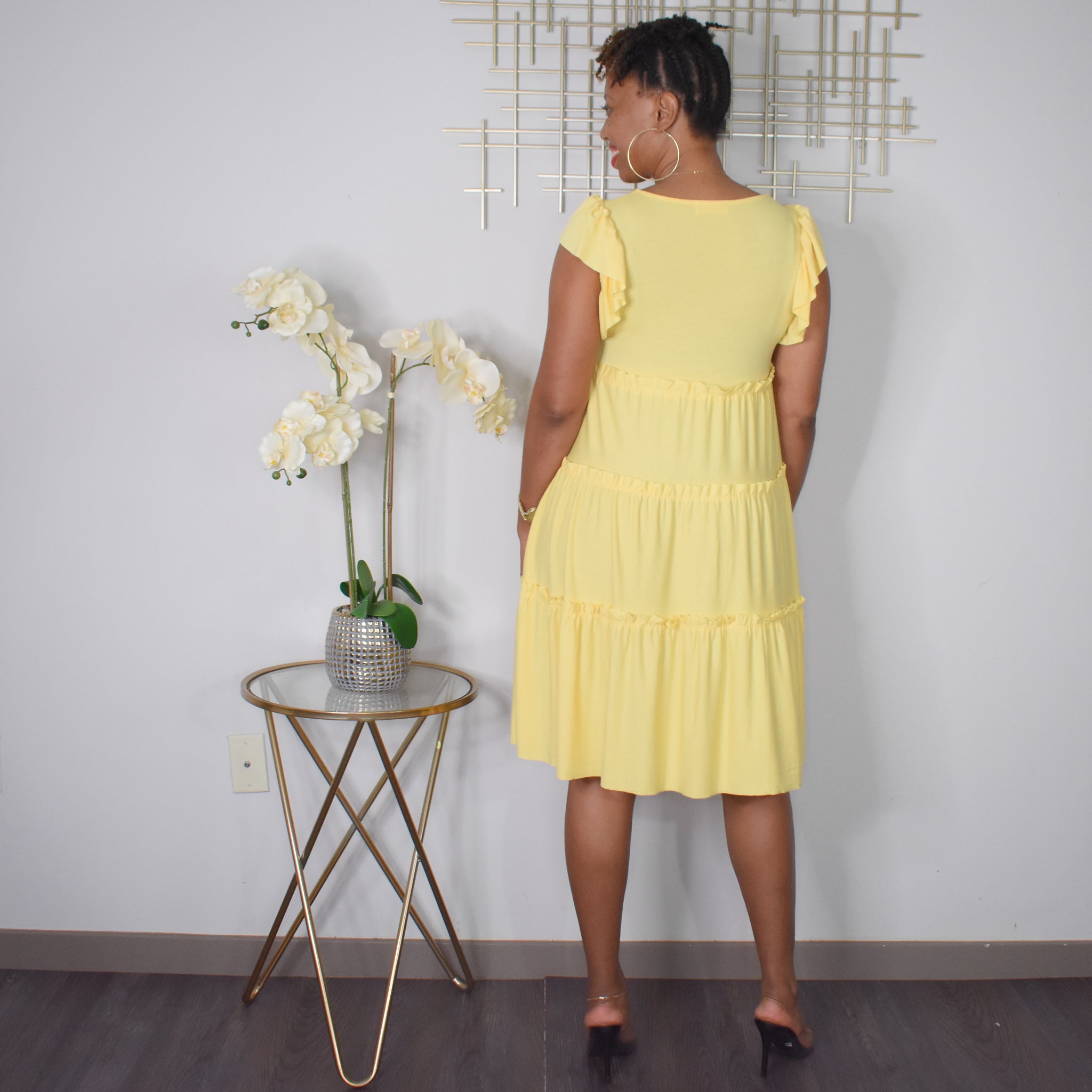 Ruffle My Feathers  | Ruffle Sleeve Tiered Dress - Yellow