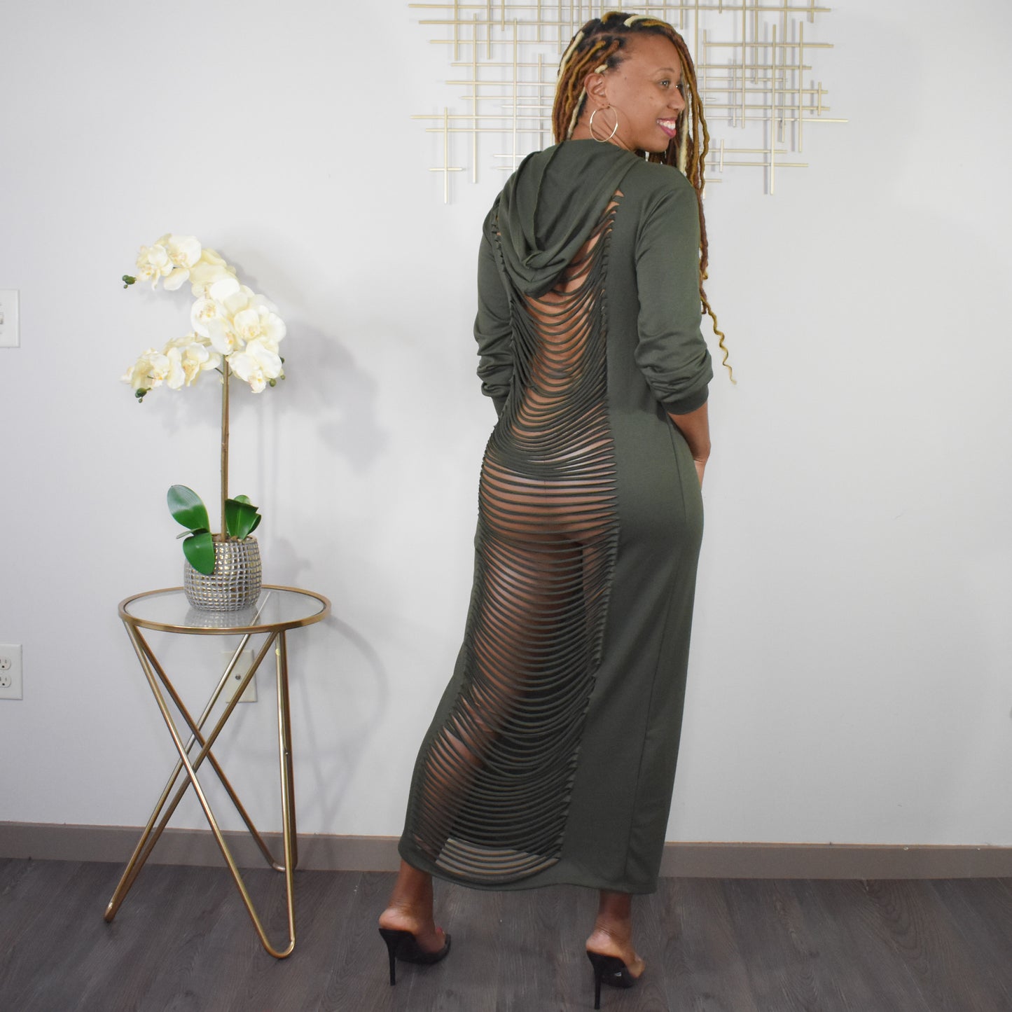 Ripped To Shreds | Hoodie Maxi Dress - Olive